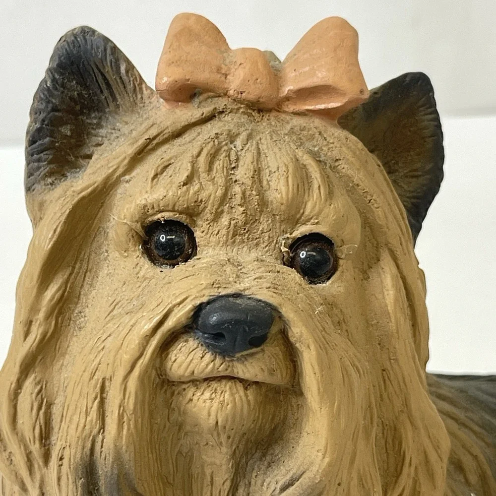 Vintage 1993 Yorkshire Terrier Homco Resin Dog Figurine Yorkie Pink Bow 8x4x6 2#